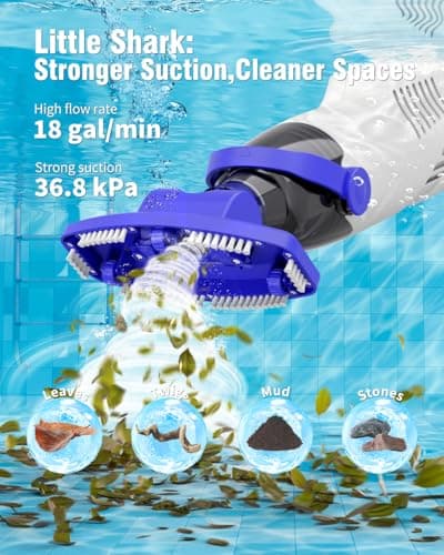 Little Shark Pool Vacuum for Above Ground Pool, Hot Tub Vacuum with a 60w Motor,18 Gal/Min Powerful Suction, Pool Vacuum with 5000mAh Battery, 1h Running Time