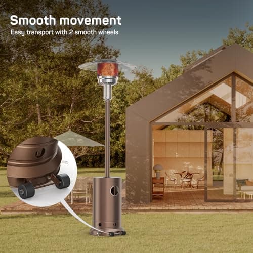 Propane Heater, 48,000 BTU Outdoor Heaters for Patio with Auto-off Safety Protection System, Double-Layer Stainless Steel with Wheels for Backyard, Deck, Garden, Porch
