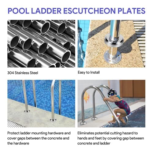 Universal Fit Pool Ladder Escutcheon Plates 4Pack,Blasoul Stainless Steel Cover Plate for 1.9" Inground Pool Handrail