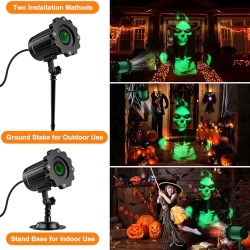 Halloween Projector Lights Outdoor Indoor - 3D Dynamic Green Skull Ghost Projector Decorations Lights, Waterproof Halloween Light for Window, Ground, Roof, Wall,Cemetery, Halloween Decor