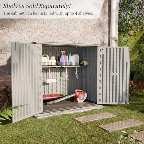 HOMSPARK Outdoor Storage Shed Weather Resistance, Patio Storage Cabinet Lockable Resin Tool Shed for Storage of Bike, Trash Cans, Garden Tools (Light Gray, 40 Cu.ft)