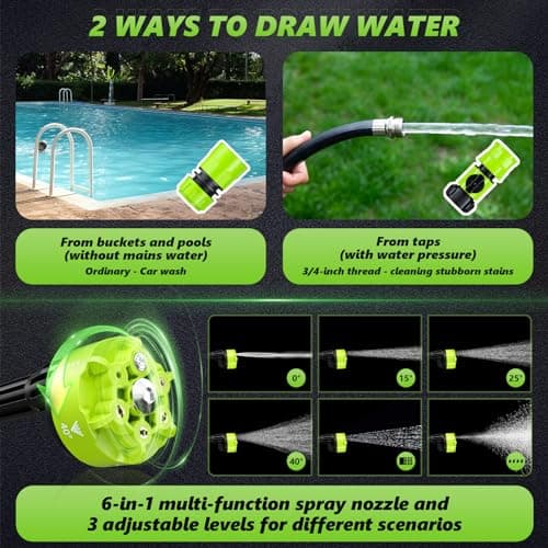 Cordless Pressure Washer, 1070PSI Portable Power Washer with 2 x 3.0Ah Battery, 6-in-1 Nozzle, 3 Speed Adjustment LCD Touch Screen, Handheld High-Pressure Electric Washer for Car/Fence/Floor/Patio