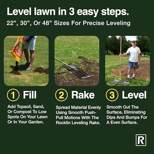 Rocklin™ Lawn Leveling Rake | Levelawn Tool | Level Soil or Dirt Ground Surfaces Easily | 30” x 10” Ground Plate | 78” Extra Long Handle | Stainless Steel