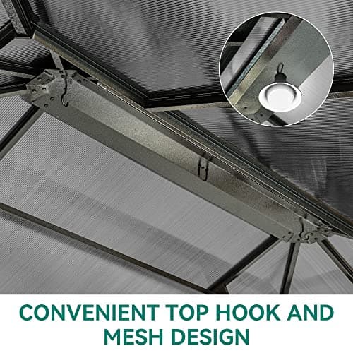 YITAHOME 12x16FT Gazebo Polycarbonate Top Double Roof Canopy Outdoor with Netting and Shaded Curtains, Aluminum Frame Hardtop Garden Tent for Patio, Backyard, Deck and Lawns, Grey