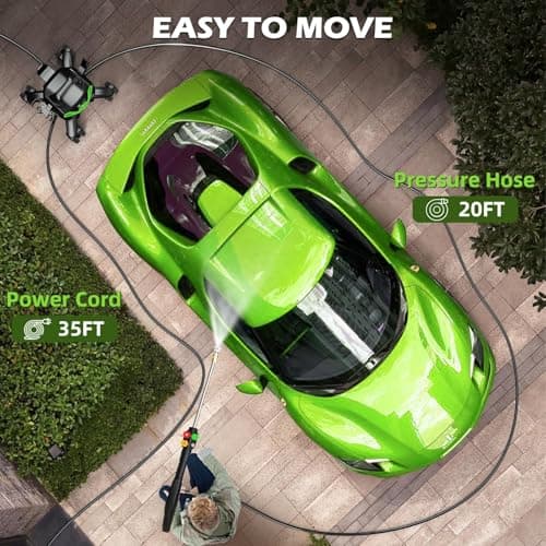 Electric Pressure Washer - 4500PSI 3.0GPM Power Washer with 500ML Foam Cannon, 4 Nozzle Tips, with 4-Wheel Anti-Tip Technology, 360° Swivels High Pressure Cleaning Machine for Cars, Driveways, Patios