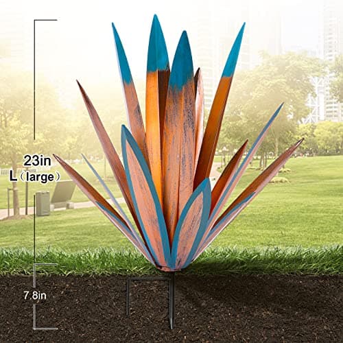 Large Leaf Thickened Metal Agave Plant Outdoor Decoration Desert Courtyard Art Plant Garden Decoration Outdoor Metal Art Floral Gift (1, Blue)