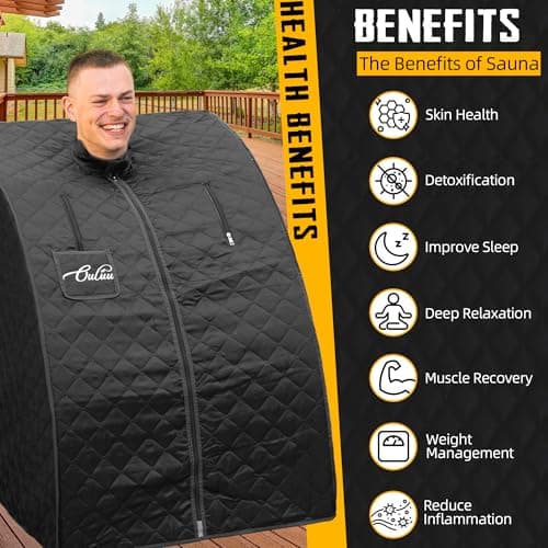 Infrared Saunas for Home, Portable Dry Sauna with Heating Foot Pad, Infrared Sauna with Sauna Chair, 2.6’ x 2.6’ x 3.5’, Black and Blue