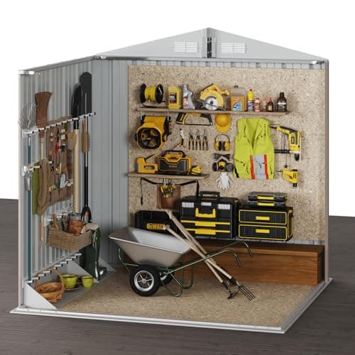 Aoxun 6.2x4 FT Shed Outdoor Storage Shed Metal Garden Shed with Lockable Doors & Slooping Roof Tool Shed Bike Shed for Backyard, Patio, Poolside (Brown)