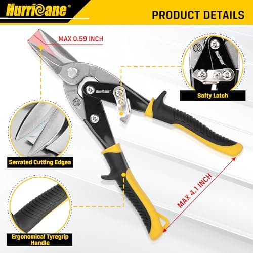 HURRICANE 10 Inch Aviation Tin Snips, Heavy Duty Metal Cutter Shears for Cutting Sheet Metal, Straight Cut, Chrome Vanadium Steel