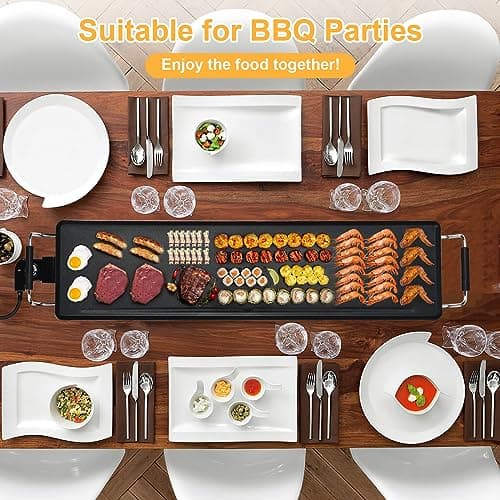 Electric Nonstick Extra Larger Griddle Grill-35" Teppanyaki Grill BBQ with Adjustable Temperature &Insulated Handles for Indoor/Outdoor