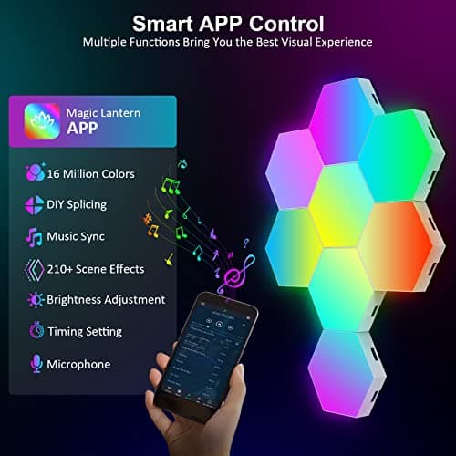 OJQ 8 Pack Hexagon Wall Light RGB Panel - Smart APP RGB Hexagonal Modular Gaming Light Music with Sync Honeycomb Shape Panels Hexagon Lights for Bedroom Children Room Wall Decor