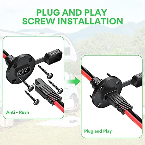 SAE Connector Power Socket Sidewall Port, 12AWG Cable Weatherproof Cable Quick Connect Panel Mount Universal Flush Mount Adapter for Solar Generator Battery Charger (2 Pack)