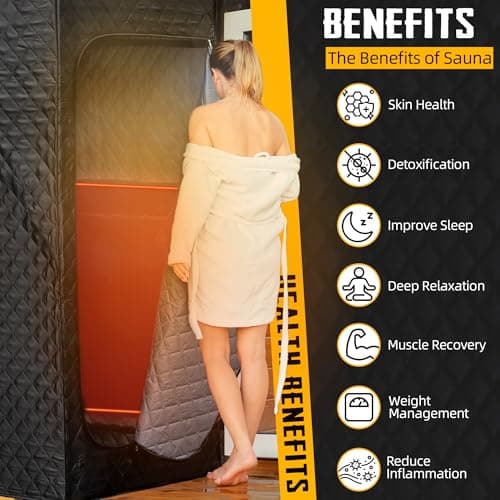Infrared Saunas for Home, Portable Dry Sauna with Heating Foot Pad, Infrared Saunas with Big Sauna Chair, 3.2’ x 3.2’ x 6.0’, Black
