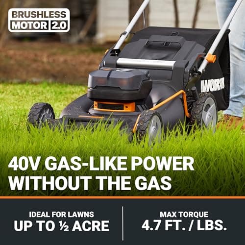 WORX Nitro 40V 21" Cordless Lawn Mower w/Aerodeck & Intellicut, Brushless Electric Mower Up to 1/2 Acre, Push Lawn Mower w/ 7-Position Height Adjustment WG752 – Batteries & Charger Included