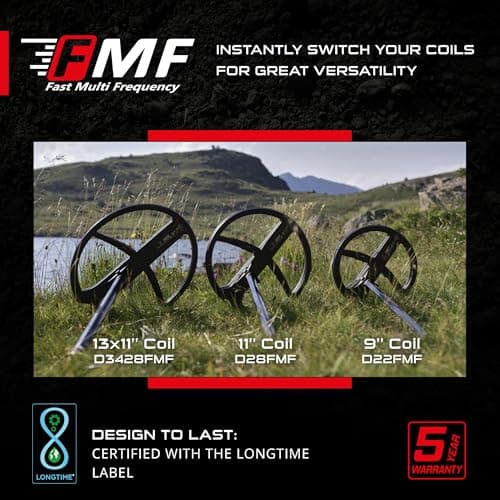 XP Metal Detectors 11” FMF Coil Compatible with Deus II Metal Detector - Fast and Simultaneous Multi Frequency Coil from 4 to 45 kHz - with Coil Cover & Lower Stem
