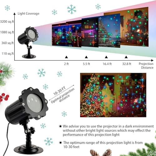 Laser Outdoor Moving RGB Christmas Projector Light - 3 Color Motion Firefly Decorative Lights Show for Halloween, Christmas, Holiday, Garden, Patio