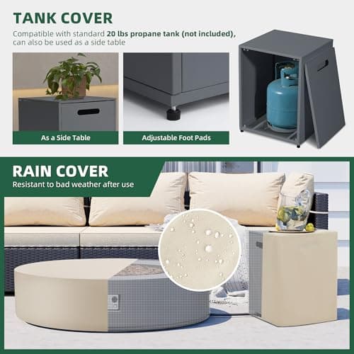 UPHA 42-inch Outdoor Propane Gas Fire Pit Table 50000 BTU Iron Round FirePit for Outside Patio with Tank Hidden Table, Removable Lid, Lava Rocks, Rain Cover, Grey