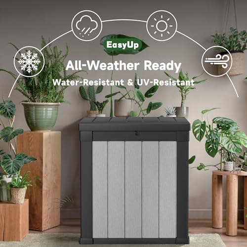 50 Gallon Outdoor Storage Box, Resin Waterproof UV-Resistant Deck Box, Reinforced Stability for Patio, Garden, and Poolside, Striped Black & White