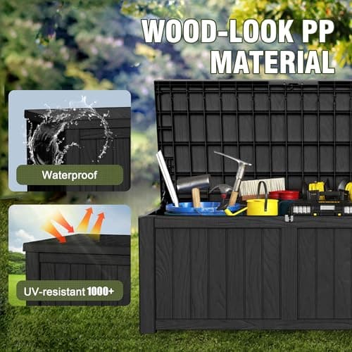 121 Gallon Outdoor Deck Box,Storage Lockable Waterproof Patio Furniture,Garden Tools,Cushions,Pool Accessories Outside Storage Resin Box(Black)