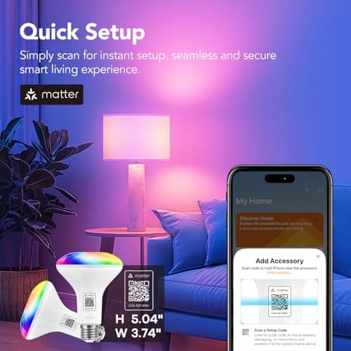 OREiN Matter Smart Light Bulb, BR30 Smart Light Bulbs 650LM 60W, Recessed Color Changing Bulbs RGBTW, Smart Flood Light Bulb Compatible with Alexa, Apple Home, Google Home, SmartThings, 4Pack