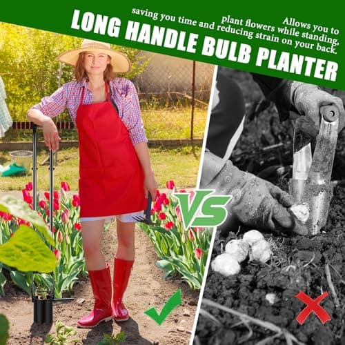 Bulb Planter Tool Long Handle,Upgraded Serrated Base Gardening Bulb Transplanter with Soft Grip,Heavy Duty Double Long Handled Bulb Planter Sod Plugger for Digging Holes to Plant Tulips,Iris,Daffodils