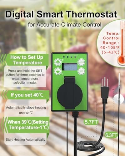 Electric Greenhouse Heater with Thermostat - 1500W Stainless Steel Outdoor Fan Heater, Overheat Protection and 3S Fast Heating,Green House Heating for Greenhouse, Patio, Garage, Flower Room