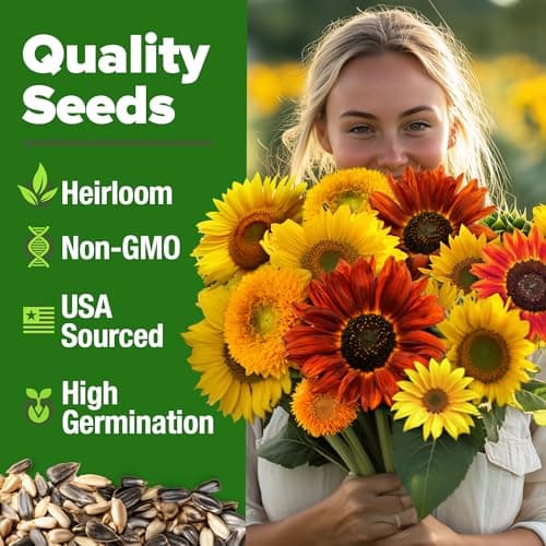 HOME GROWN Sunflower Seeds Mix Pack 1,500+ Colorful Varieties of Sunflower Seeds to Plant - 2-10ft Tall Plants, Pollinator Friendly 𝗡𝗢𝗡-𝗚𝗠𝗢 𝗨𝗦𝗔 – Easy to Grow, High Germination