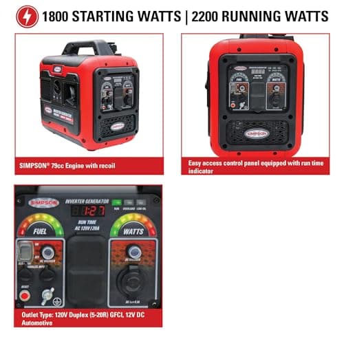 SIMPSON Cleaning SIG2218 Portable Gas Inverter Generator Power Station for Camping, RV, Home Use, Construction, and More, 2200 Starting Watts 1800 Running Watts