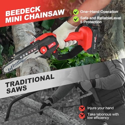 Mini Chainsaw Cordless, 6 Inch Portable Electric Chainsaw, One-Hand Handheld Small Chain Saw for Cutting Wood Trimming and Woodworking- Mini Chain Saw Battery Powered with 2 Batteries