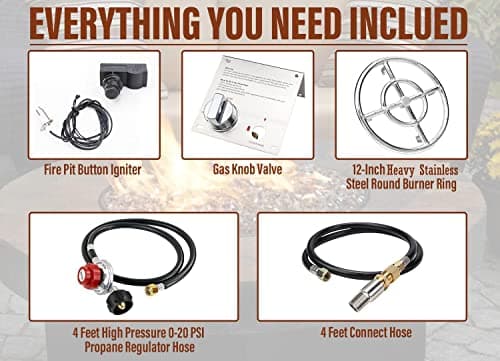 Uniflasy 12" Fire Pit Ring Burner Kit, Stainless Steel Propane Gas Firepit Ring Kit with Spark Ignition, Control Knob and Propane Hose Installation Kit for Indoor&Outdoor Fireplaces DIY Burner Kit