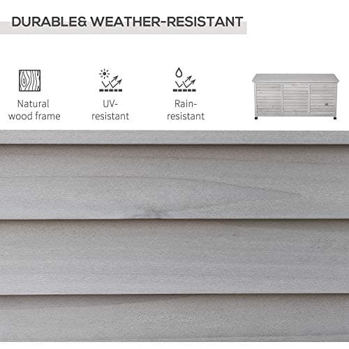 Outsunny 75 Gallon Wooden Deck Box, Outdoor Storage Container with Aerating Gap & Weather-Fighting Finish, Grey