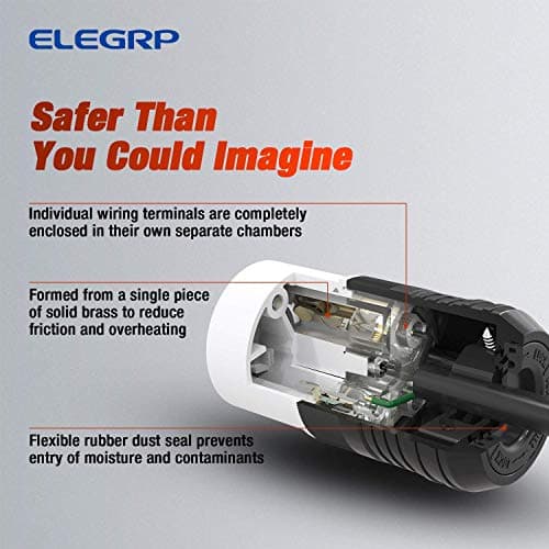 ELEGRP NEMA L5-30R Locking Connector, Generator Twist Lock Adapter Connector, 30 Amp 125V 2 Pole 3 Wire Grounding, Industrial Grade Heavy Duty, UL Listed (1 Pack, Black/White)