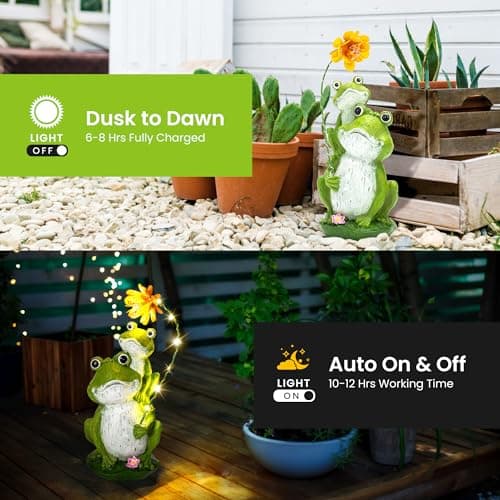 GIGALUMI Solar Garden Statues Loving Frog Garden Decor Figurine Lights for Outside, Yard Decorations Outdoor Patio Decor, Gardening Gifts for Women
