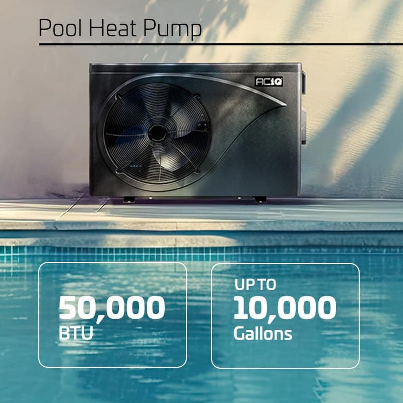 ACiQ 50,000 BTU Inverter Pool Heat/Cool Pump | Energy Efficient, Quiet Operation, Electric Pool Heater, Above Ground Pool Heater