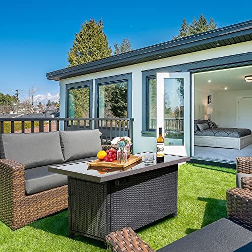 Propane Fire Pits, PAMAPIC 50,000 BTU Auto-Ignition Outdoor Fire Pit Table with Glass Wind Guard,41 Inch Outdoor Fire Tables for Patio Garden Deck Backyard Poolside