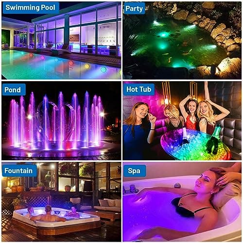 YiaMia Hot Tub Lights - 2-Pack RGB Color Battery-Powered LED Pool Lights with Remote Control and Suction Cup for Ponds, Decoration, Parties, Spas, Aquariums
