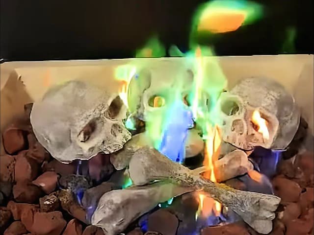 9 Pcs Ceramic Skulls for Fire Pit, Durable Reusable Fireproof Fire Pit Skull Log for Bonfire, Campfire, Fireplace, Firepit, Halloween Decor for Gas, Propane (Light Driftwood)