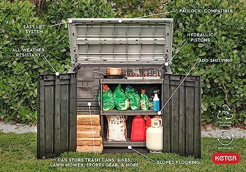 Keter Store-It-Out Prime XL 4.75 x 2.6 Foot Resin Outdoor Storage Shed with Double Doors and Easy Lift Hinges, Perfect for Trash Cans, Garden and Yard Tools, and Pool Toys, Black