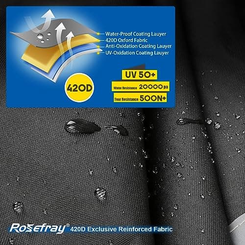 Rosefray Riding Lawn Mower Cover, Waterproof 420D Marine Grade Fabric Universal Fit for John Deere,Cub Cadet,Craftsman,etc.Decks Up to54",UV,Dust,Snow for Outdoor.72''L*54''W*46''H Gray