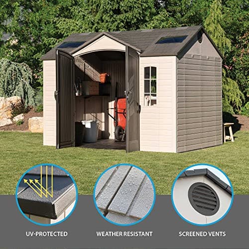 Lifetime 60005 Outdoor Storage Shed with Windows, Skylights and Shelving, 10 x 8 Feet