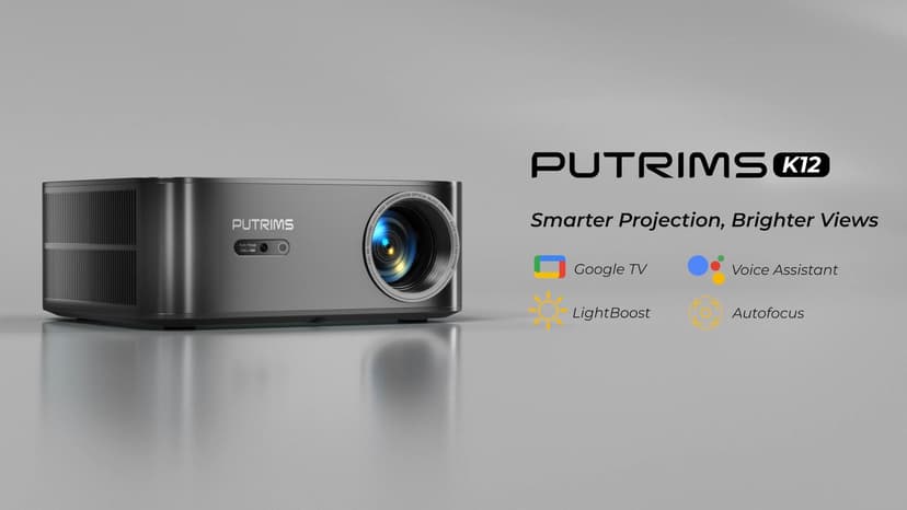 [1200 ANSI/Google TV/Voice Control]Smart Projector with WiFi 6 and Bluetooth, Netflix-Licensed 4K Support, Outdoor Movie Proyector, 1080P Home Ceiling Auto Focus Projector, PUTRIMS K12 Gray