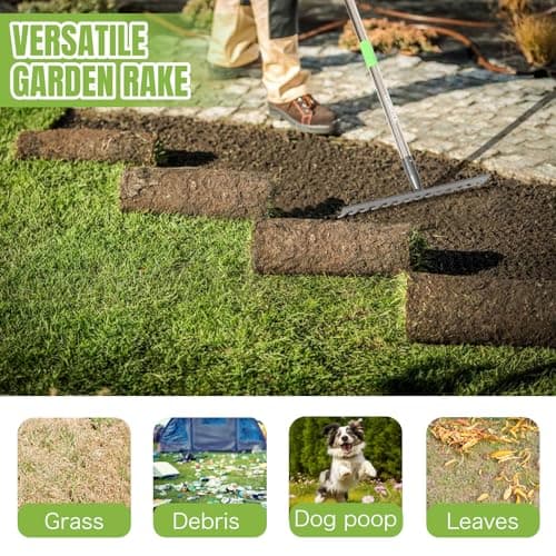 Joyhalo 14-Tine Garden Rake - Adjustable Length 30.5 to 57 Inch, Metal, Levels Soil & Rocks