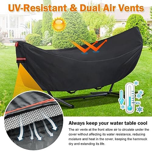 Waterproof Hammock Cover, Sun Rain UV Dust Snow Protection with Windproof Straps & Soft Cotton Lining for 55 inch Spreader Bars