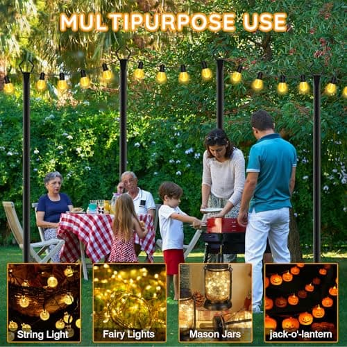 6 Pack String Light Poles, Outdoor String Light Pole 10ft Forked Metal Light Pole with Adjustable Outdoor Light Stand, Deck, Backyard, Garden, Wedding, Rustproof and Sturdy with Hooks