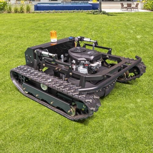 Lawn Mower, Remote Control Lawn Mower, Small Crawler Oil-Electric Hybrid Four-Wheel Drive Lawn Mowing and Weed Whacker, All Terrain Grass Cutter Yard Mower, 65° Climbing (SKD-810-90)