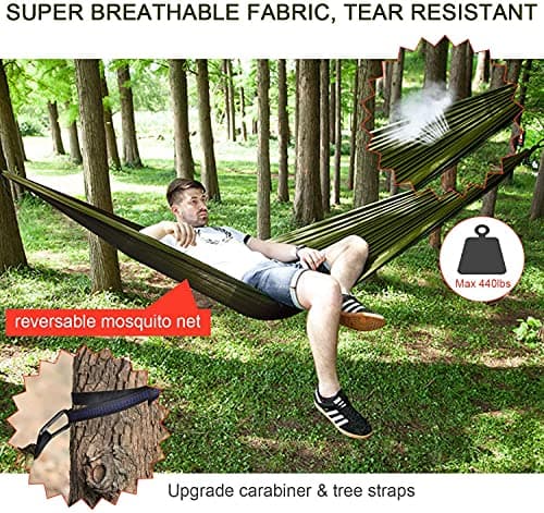 Camping Hammock with Rain Fly Tarp and Mosquito Net Portable Single Double Hammock Tent with Tree Strap Backpacking Hammock with Rain Cover for Hiking Travel Yard Activities Green