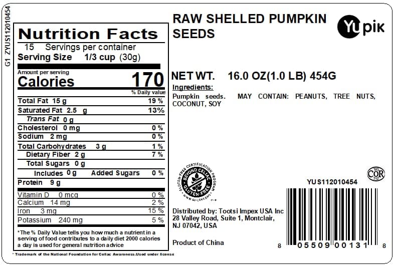 Yupik Raw Pumpkin Seeds, No Shell, 1 lb (16 oz), GMO-Free, Gluten-Free, Kosher, Shelled Pepitas, Salt-Free, Oil-Free, Plant-Based Protein, Source of Fiber, Healthy Snacks, Ideal for Baking & Topping