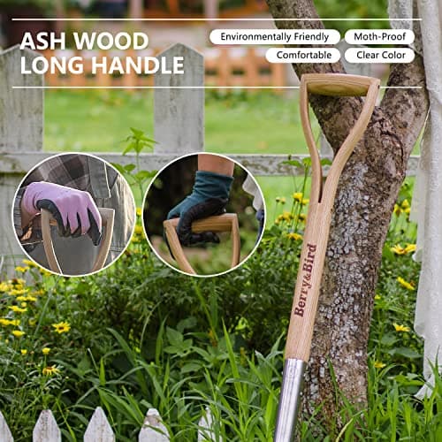 Round Point Gardening Shovel with Wood D-Handle, 40.98" Stainless Steel Beach & Snow Shovel
