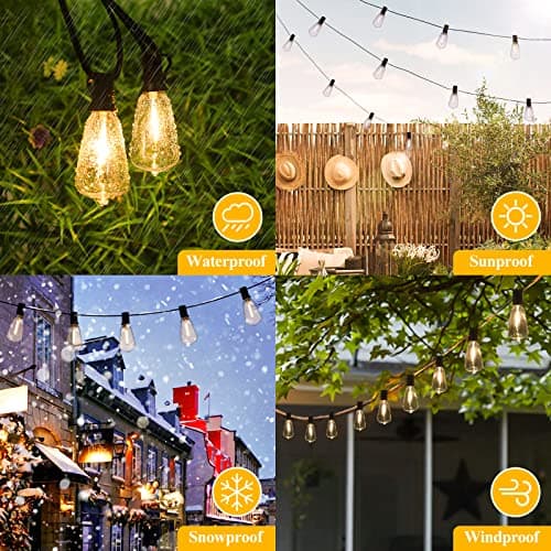 Brightever LED Outdoor String Lights 100FT Patio Lights with 52 Shatterproof ST38 Vintage Edison Bulbs, Outside Hanging Light Waterproof for Porch, Deck, Garden, Backyard, Balcony, Dimmable 2700K