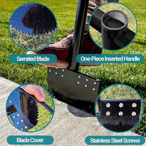 One-Piece 40in Manual Edger Lawn Tool with Spring Steel Blade Manganese Steel Border Edger for Landscaping Rustproof Half Moon Edger with Rubber Handle for Garden Maintenance